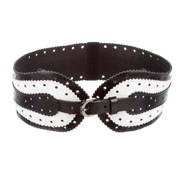 Oscar De La Renta Black/White Leather 4\' Wide 32\